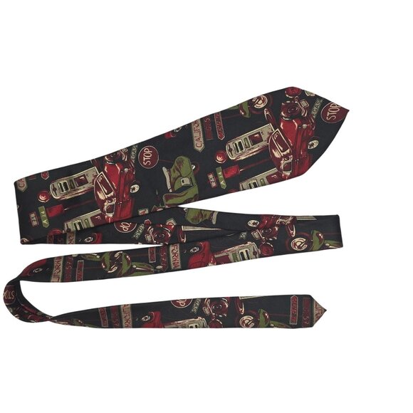 Pierre Cardin Vintage All Silk Mens Tie Cool Retro Car Graphics Black Background - Picture 7 of 7